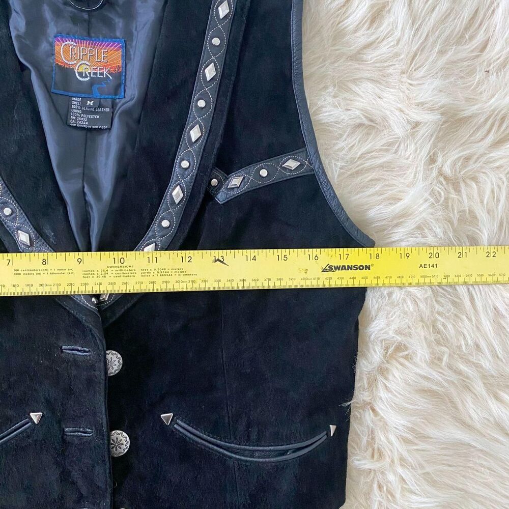 Vintage Cripple Creek Black Suede Western Vest Concho Buttons Size M - Picture 7 of 8